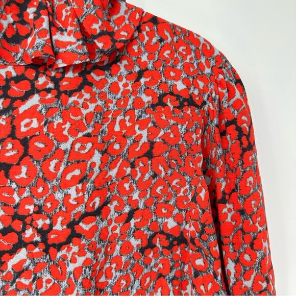 SALE!!! Maje Red Ruffle-trimmed Leopard-print Crepe Mini Wrap Dress - Picture 3 of 10